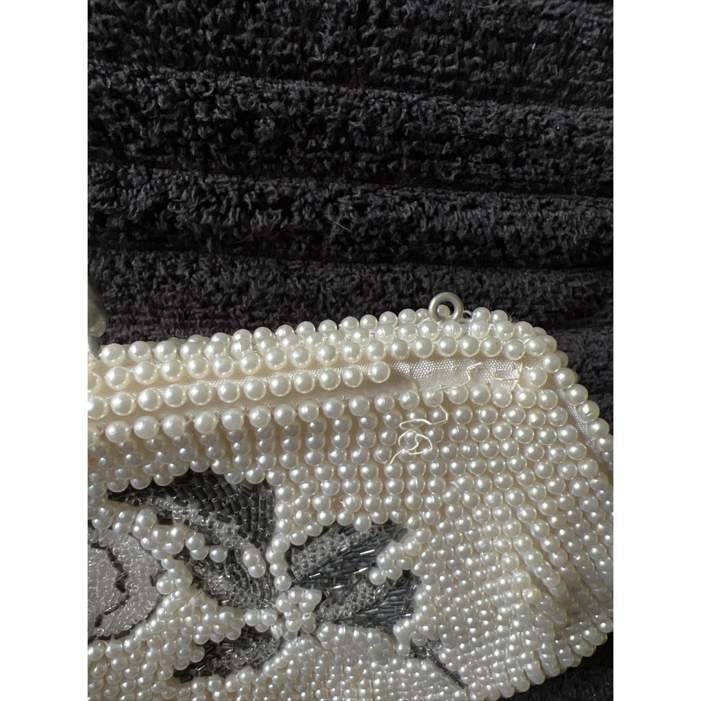 Vintage Made in Japan Faux Pearl & Gray Beaded Clutch Purse Evening Handbag Read - Picture 8 of 12